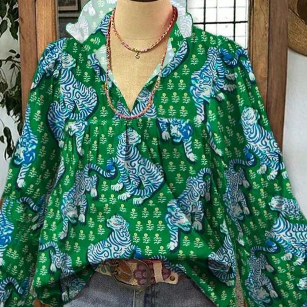 Green And Blue Leopard Print Women's Top